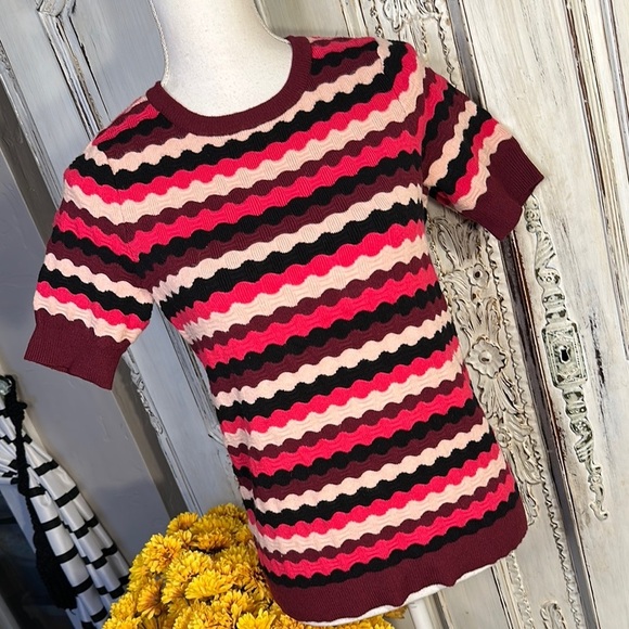 Liz Claiborne Y2K Short Sleeve Striped Knit Top  in Pinks, Burgundy, and Black - Picture 2 of 6
